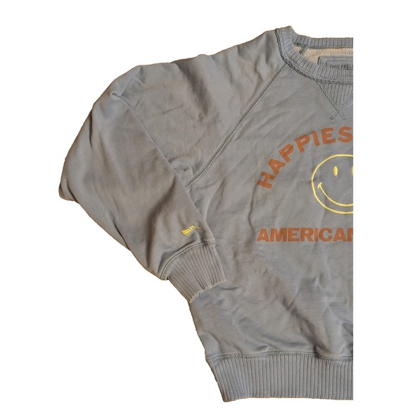 American Eagle Sweatshirt Womens XS Seriously Lived In Happiest Here Smiley Blue - Picture 3 of 13